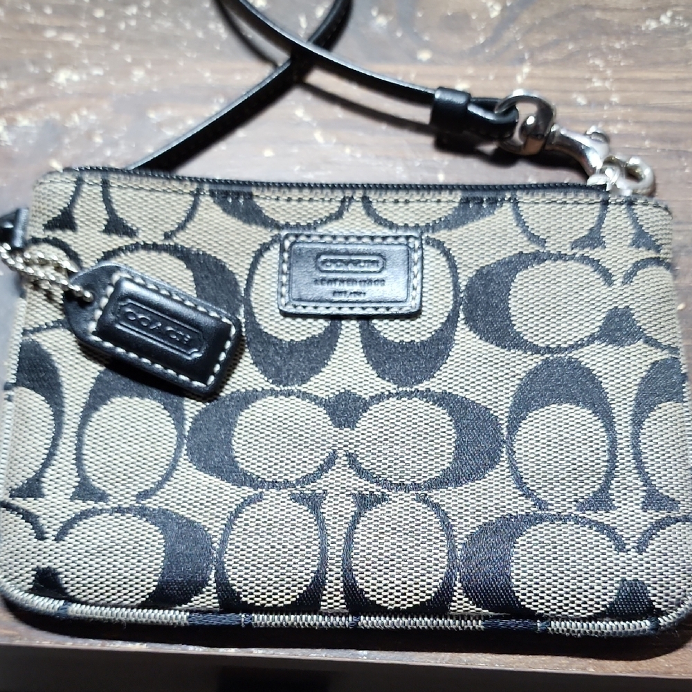Coach Black and Tan Signature Wristlet